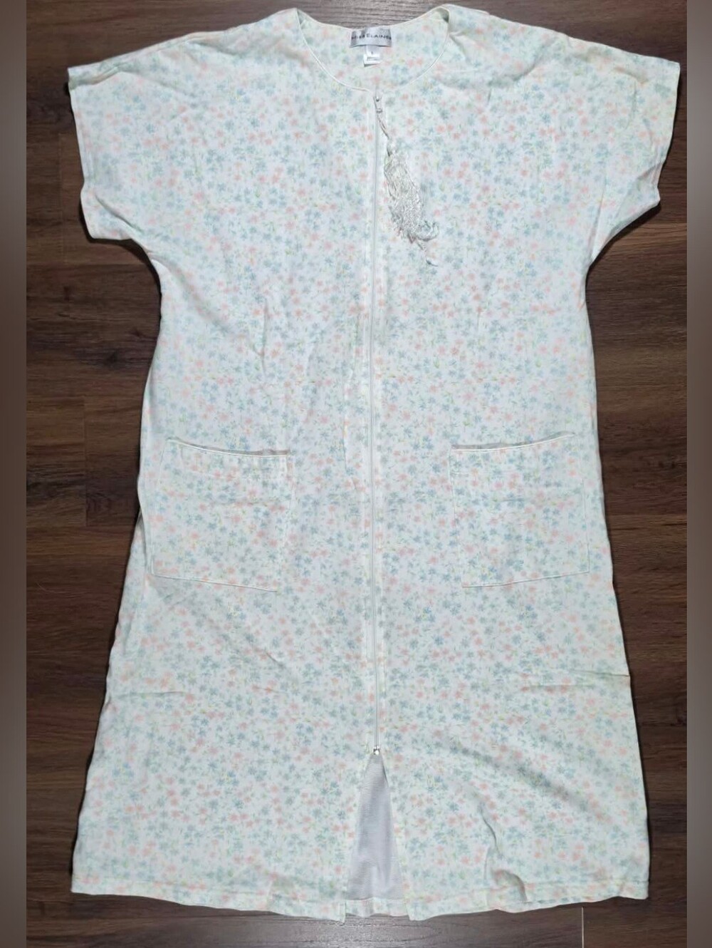 Miss Elaine Women's Floral Zip Front Housecoat Robe Pastel Cottagecore Size S